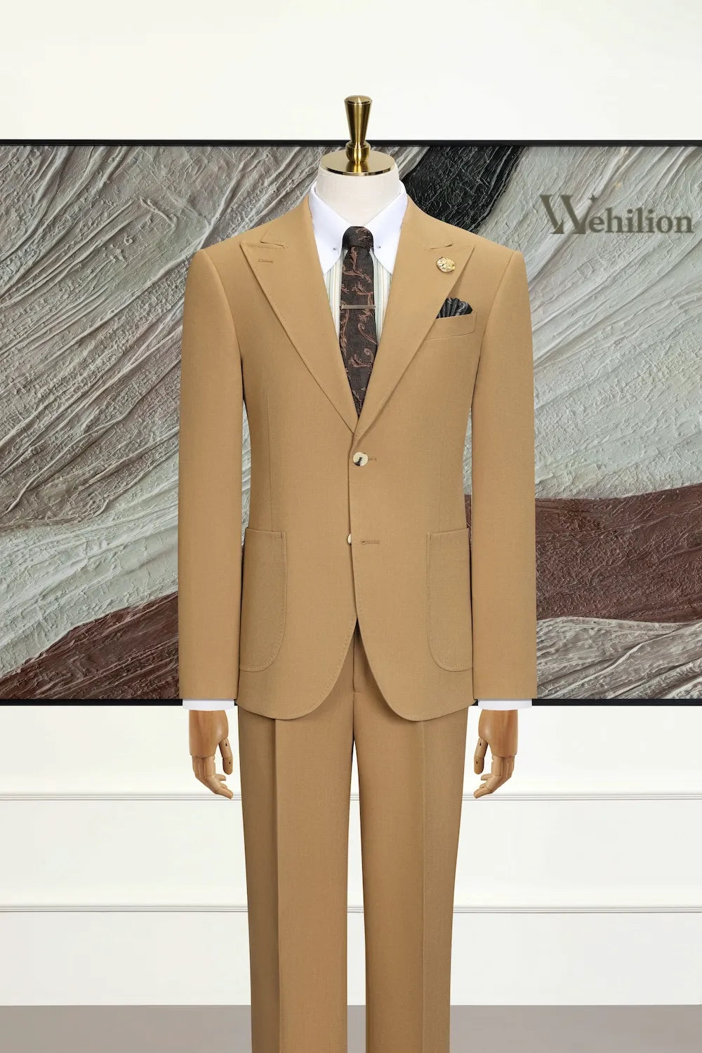 Men's Camel Peak Lapel 3 Piece Suits