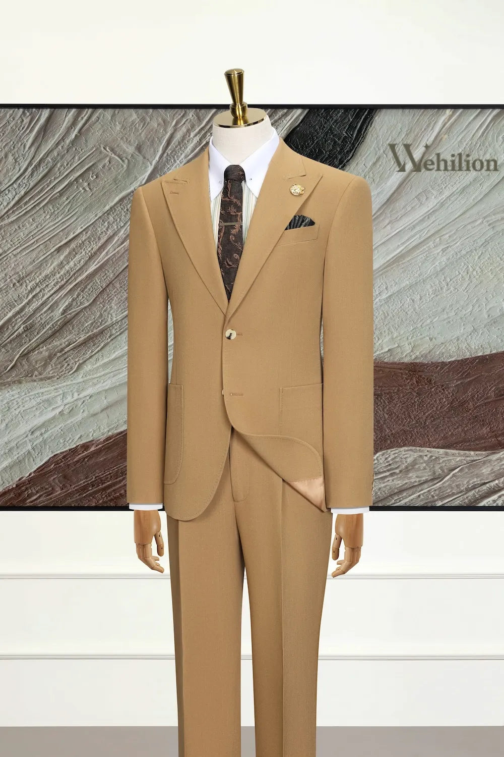 Men's Camel Peak Lapel 3 Piece Suits