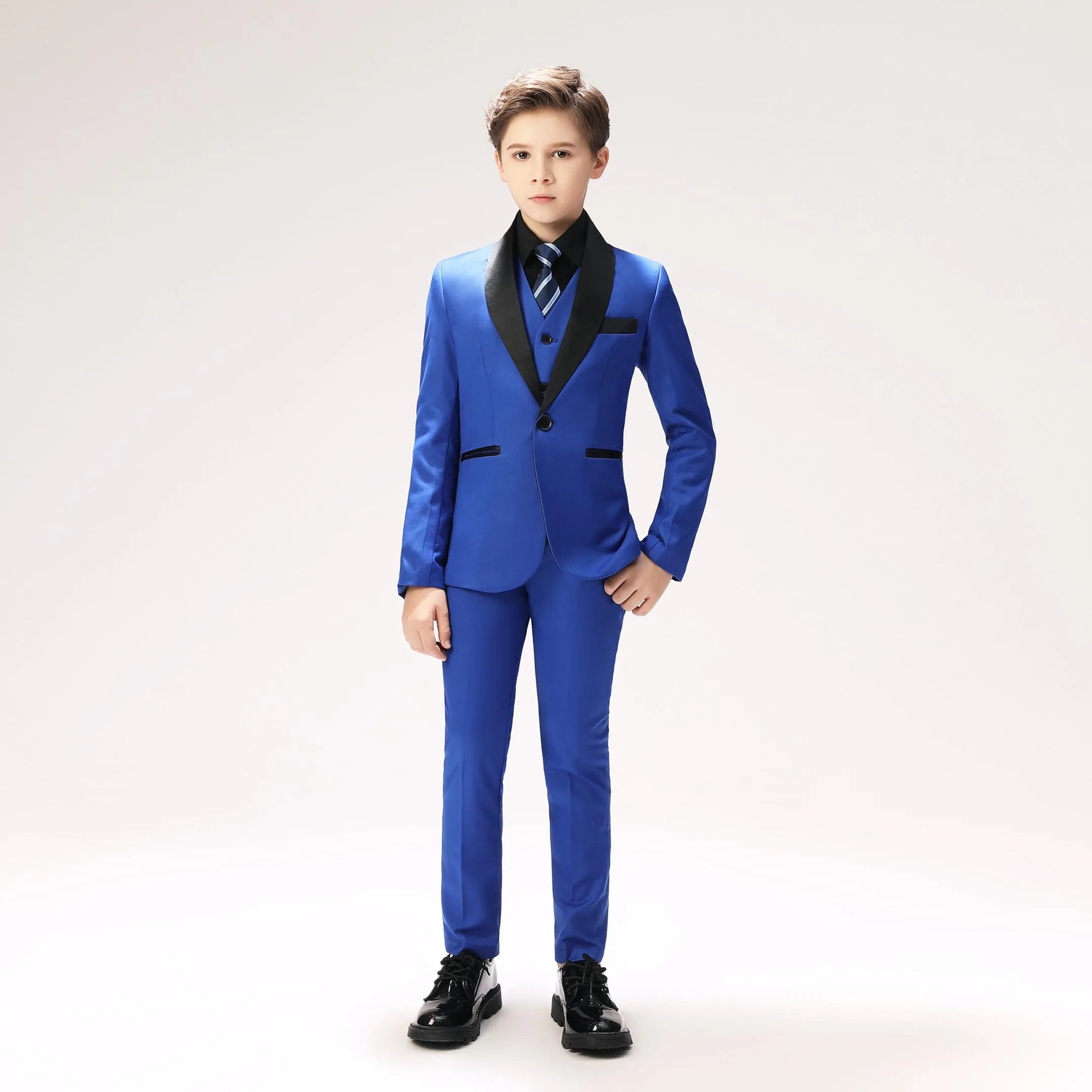 Wehilion holiday boys suit 5-piece in blue with black accents for formal occasions