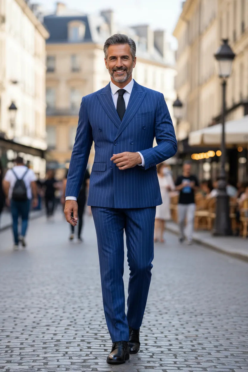 Men's Classic Pinstripe Double Breasted 3 Piece Suit
