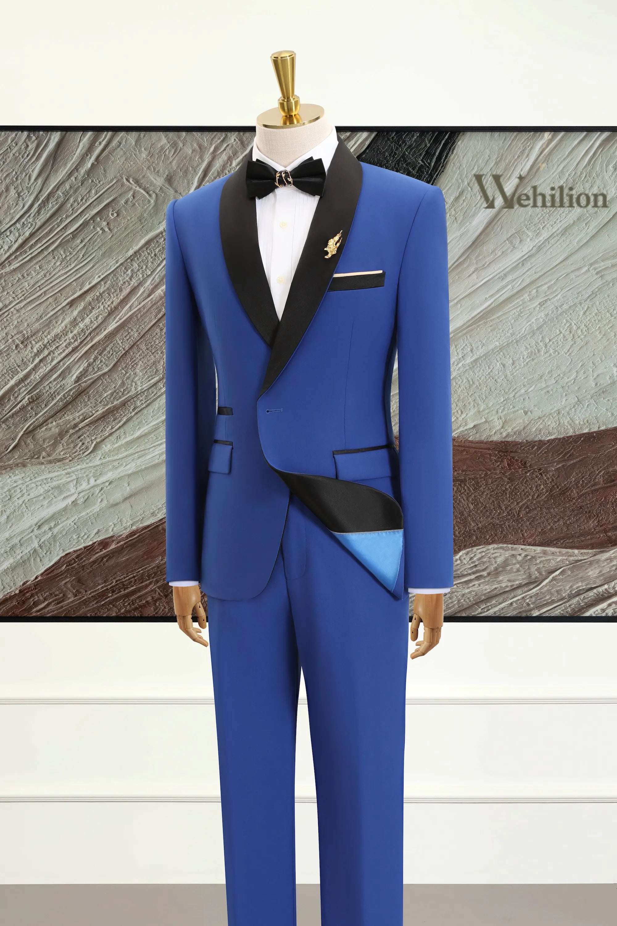 Men's Royal Blue Shawl Lapel 3 Piece Suits