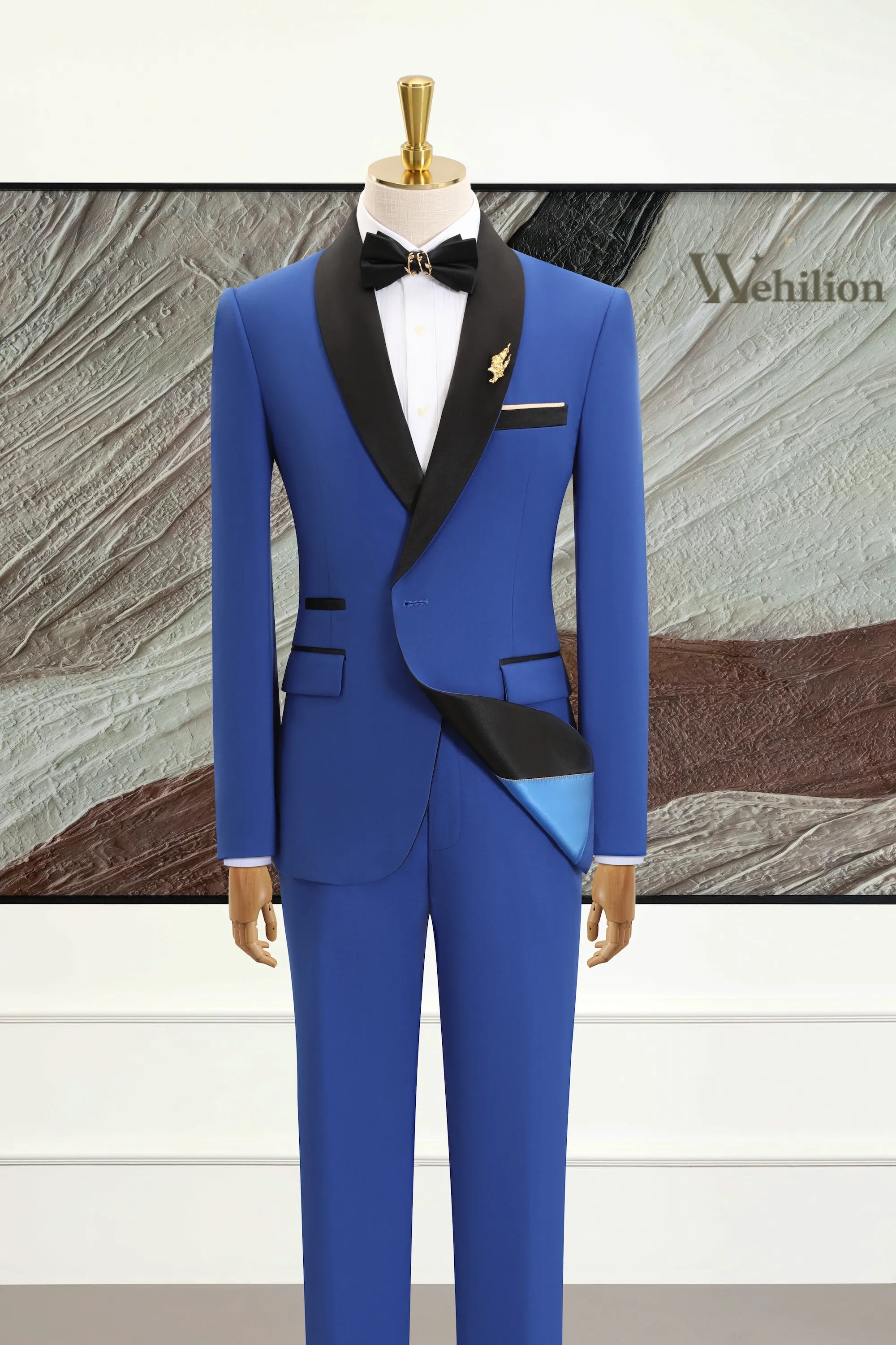 Men's Royal Blue Shawl Lapel 3 Piece Suits