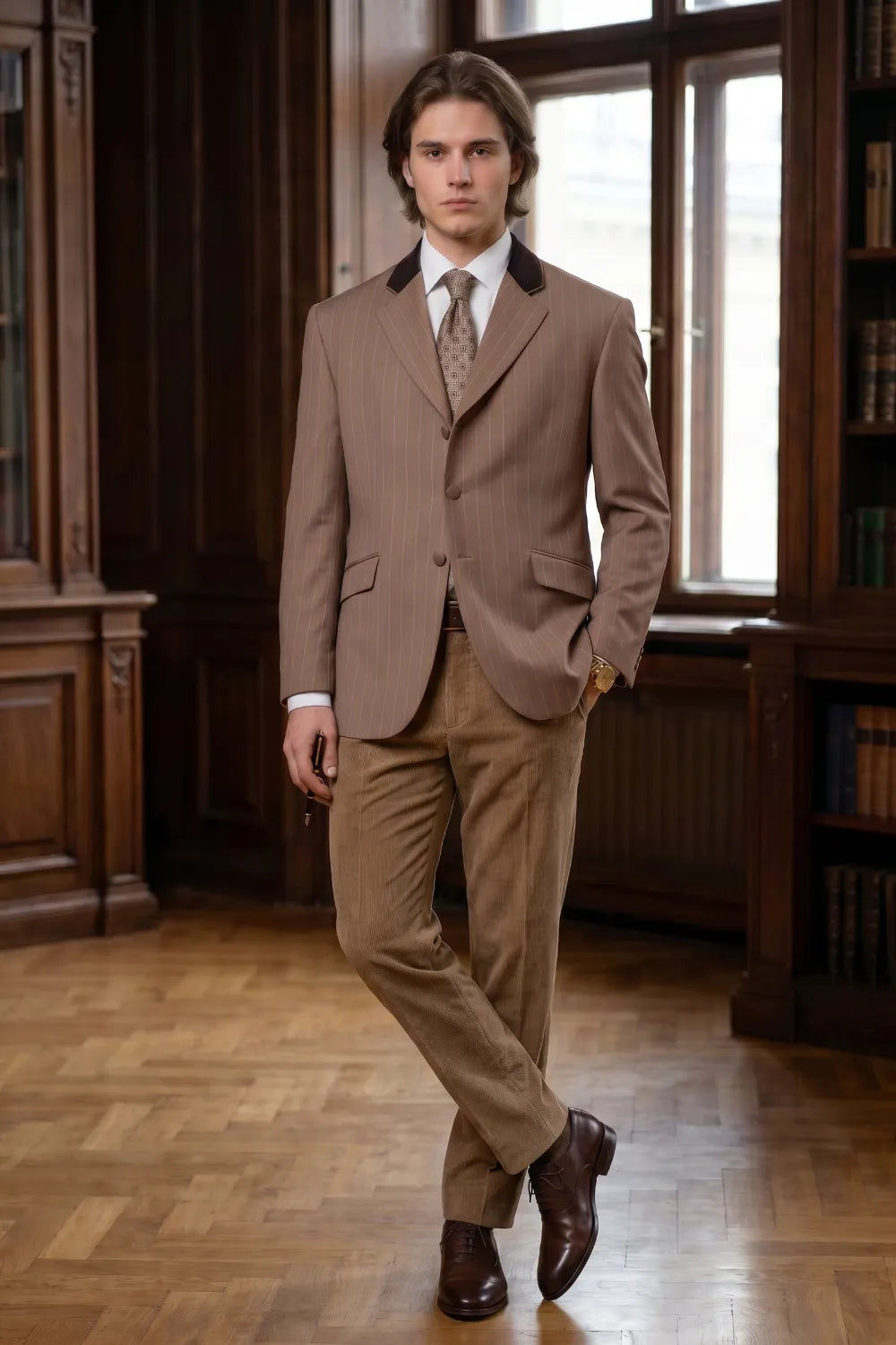 Men's Modern Pinstripe Notch Lapel Blazer