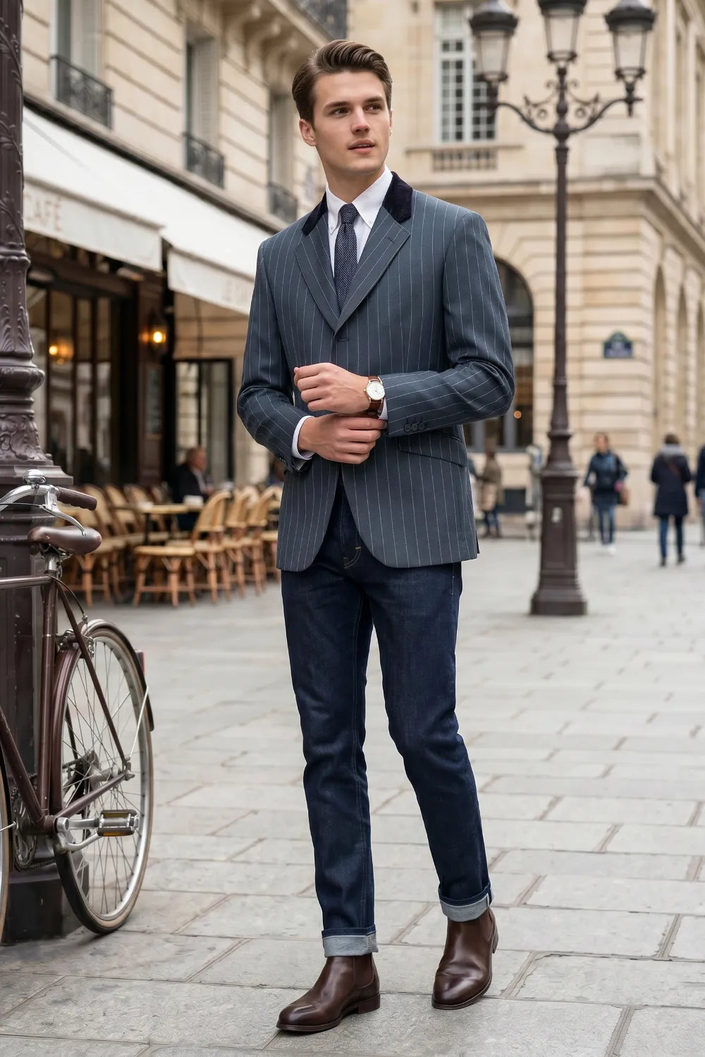 Men's Modern Pinstripe Notch Lapel Blazer