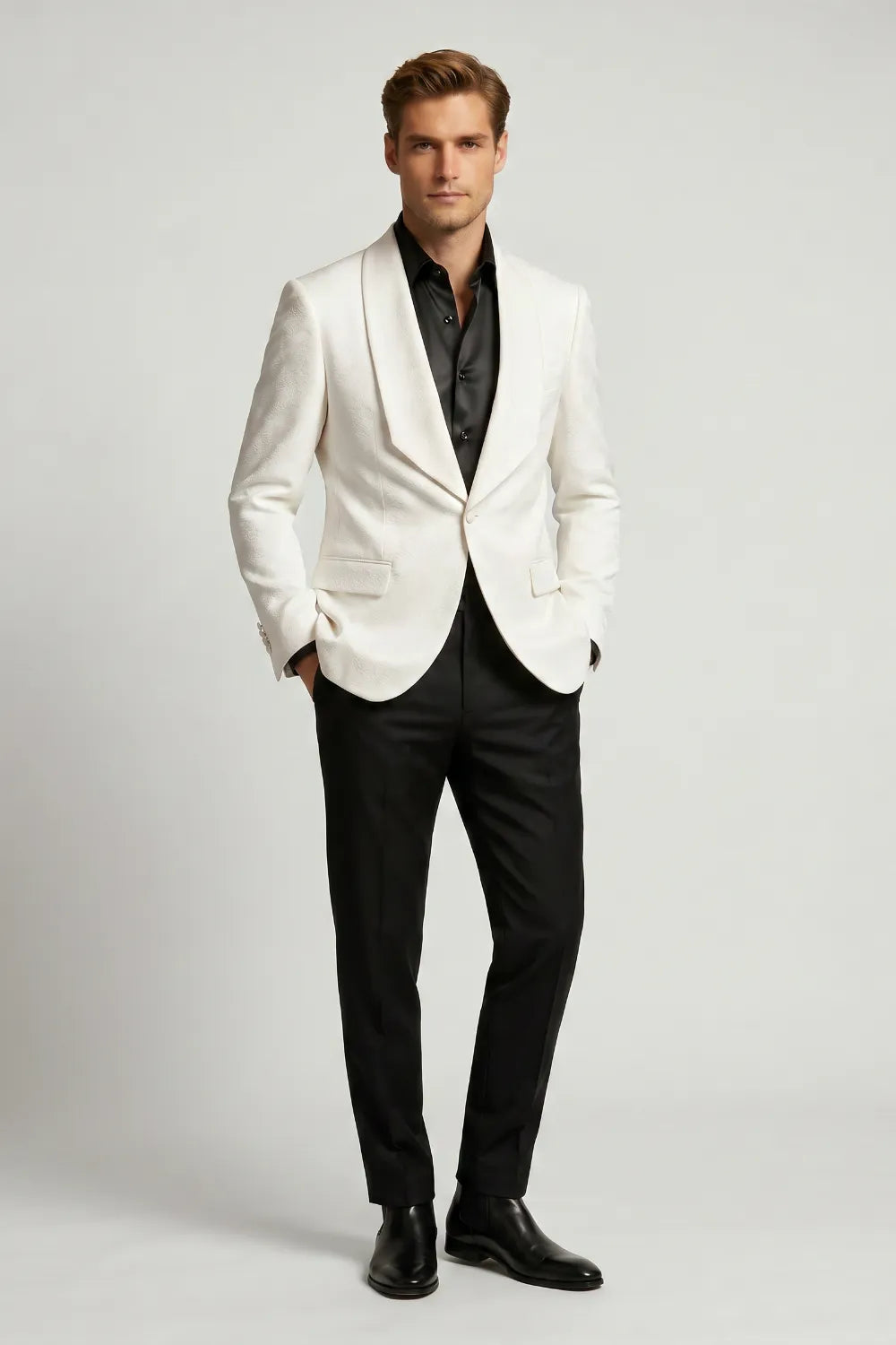 Men's White Jacquard Single Breasted Tuxedo