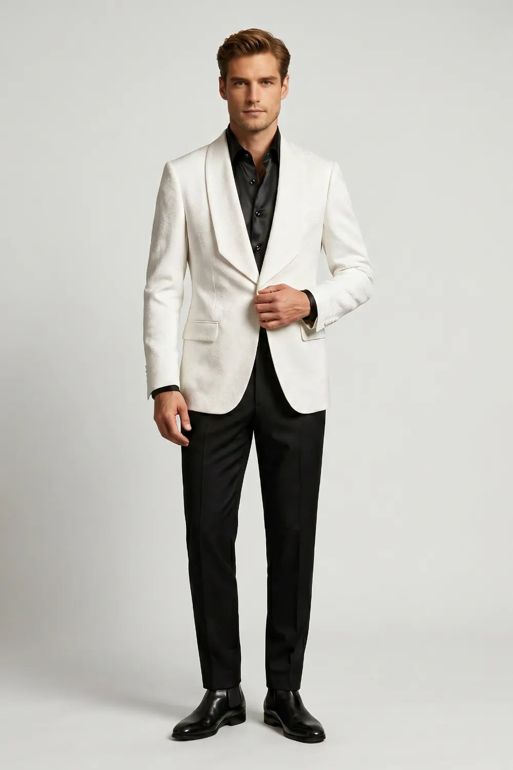 Men's White Jacquard Single Breasted Tuxedo