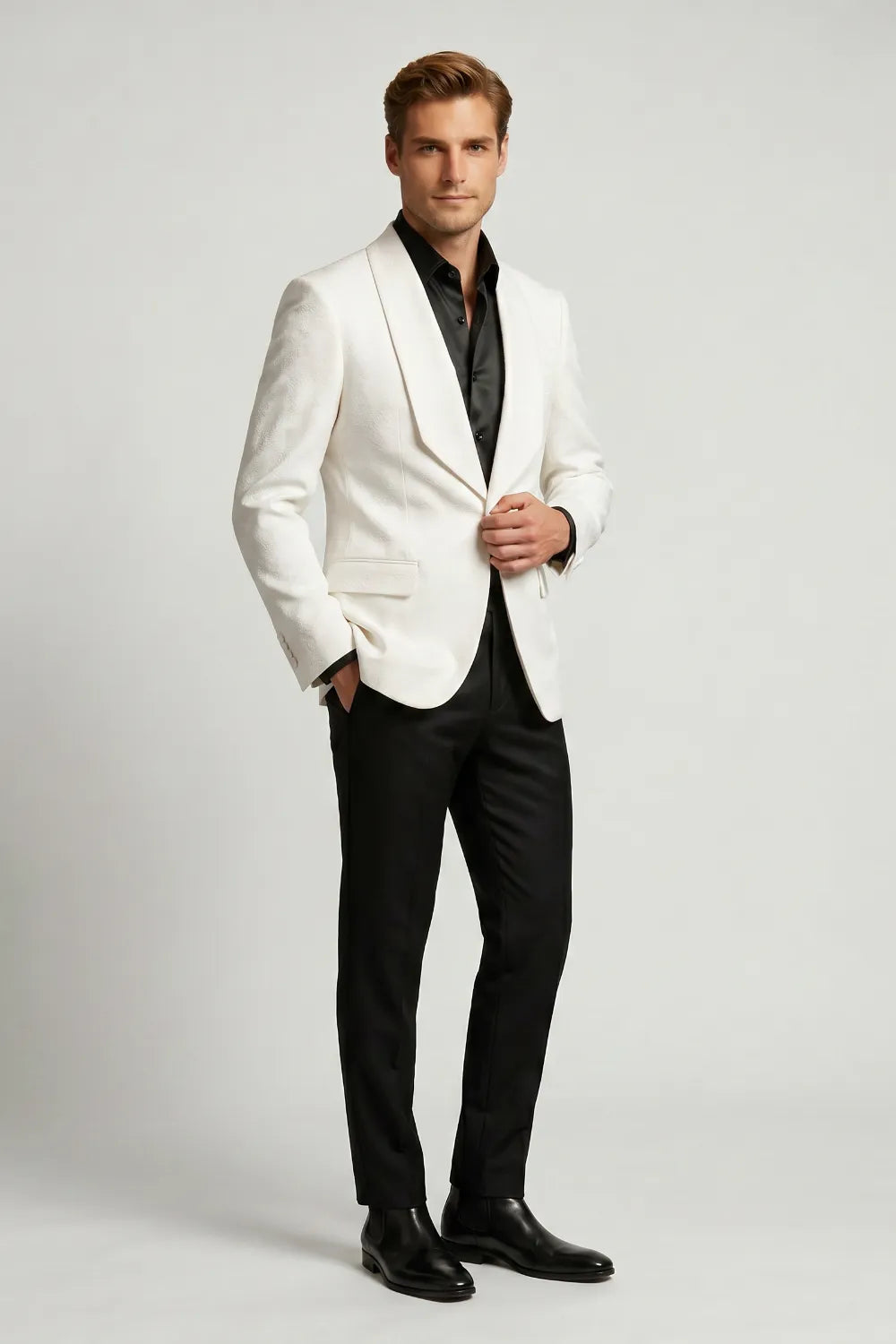 Men's White Jacquard Single Breasted Tuxedo