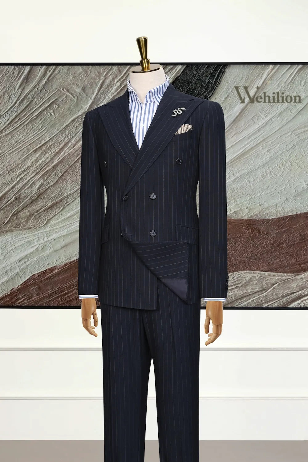 Men's Double-Breasted Pinstripe 3 Piece Suits