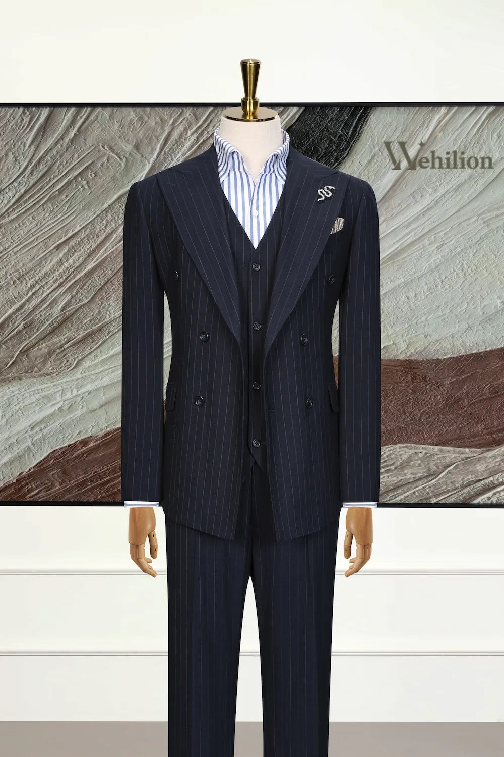 Men's Double-Breasted Pinstripe 3 Piece Suits
