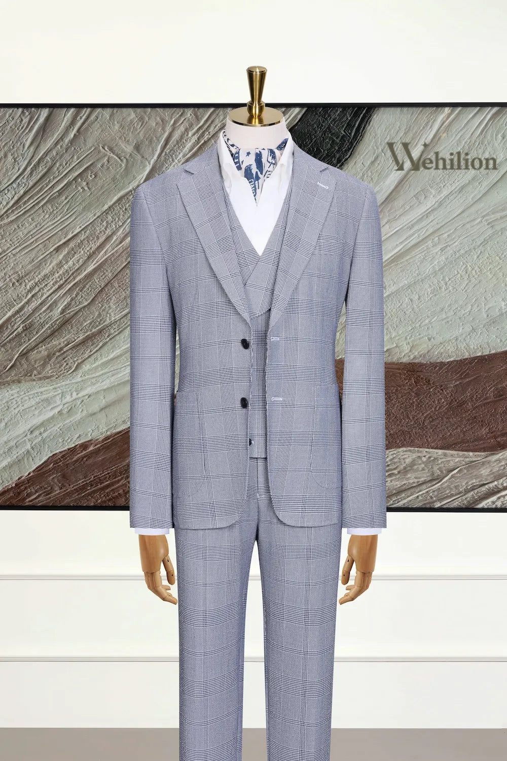 Men's Modern Gentry Checked 3 Piece Suits