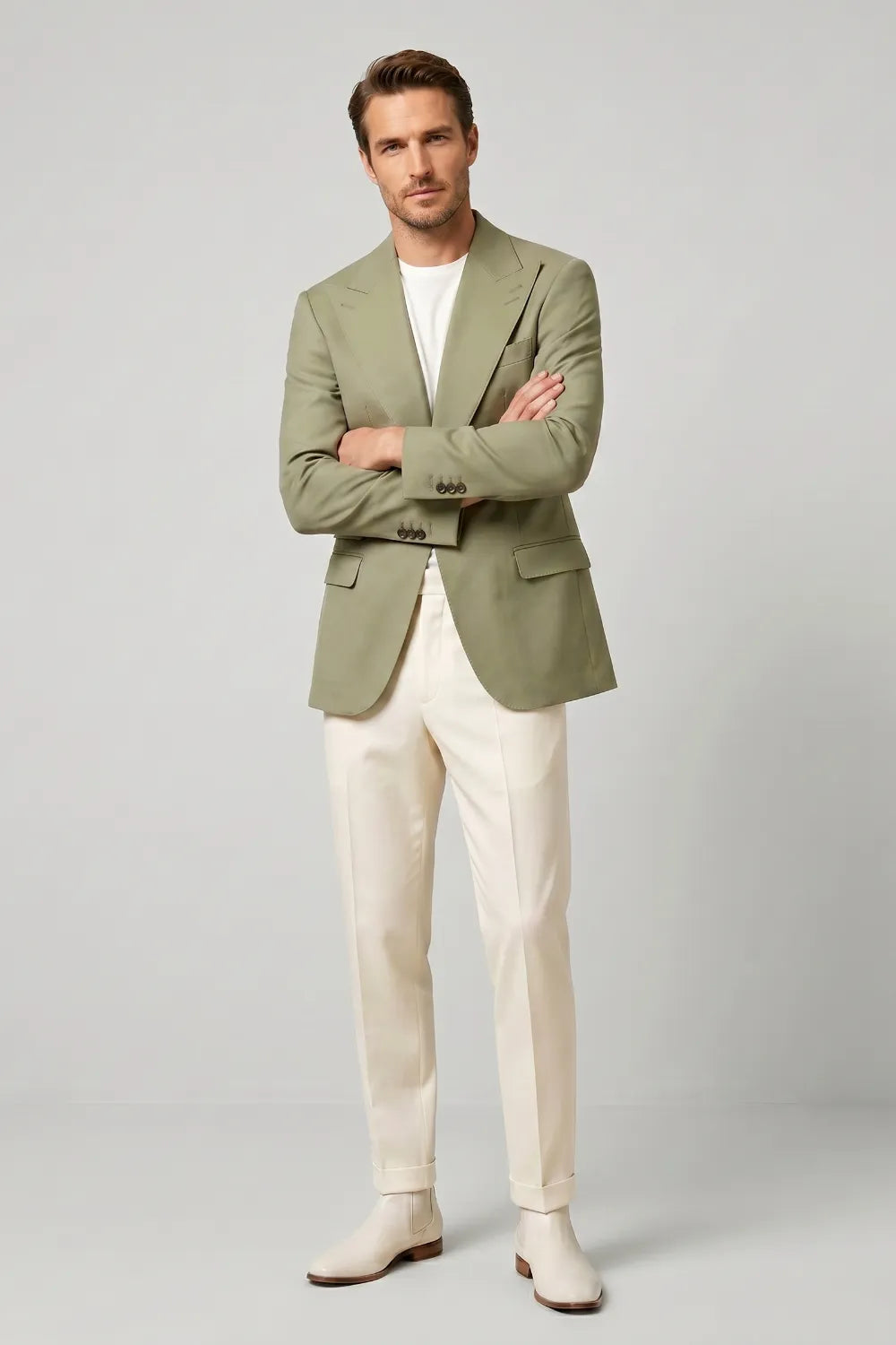 Men's Sage Green Wide Peak Lapel 2-Piece Suit