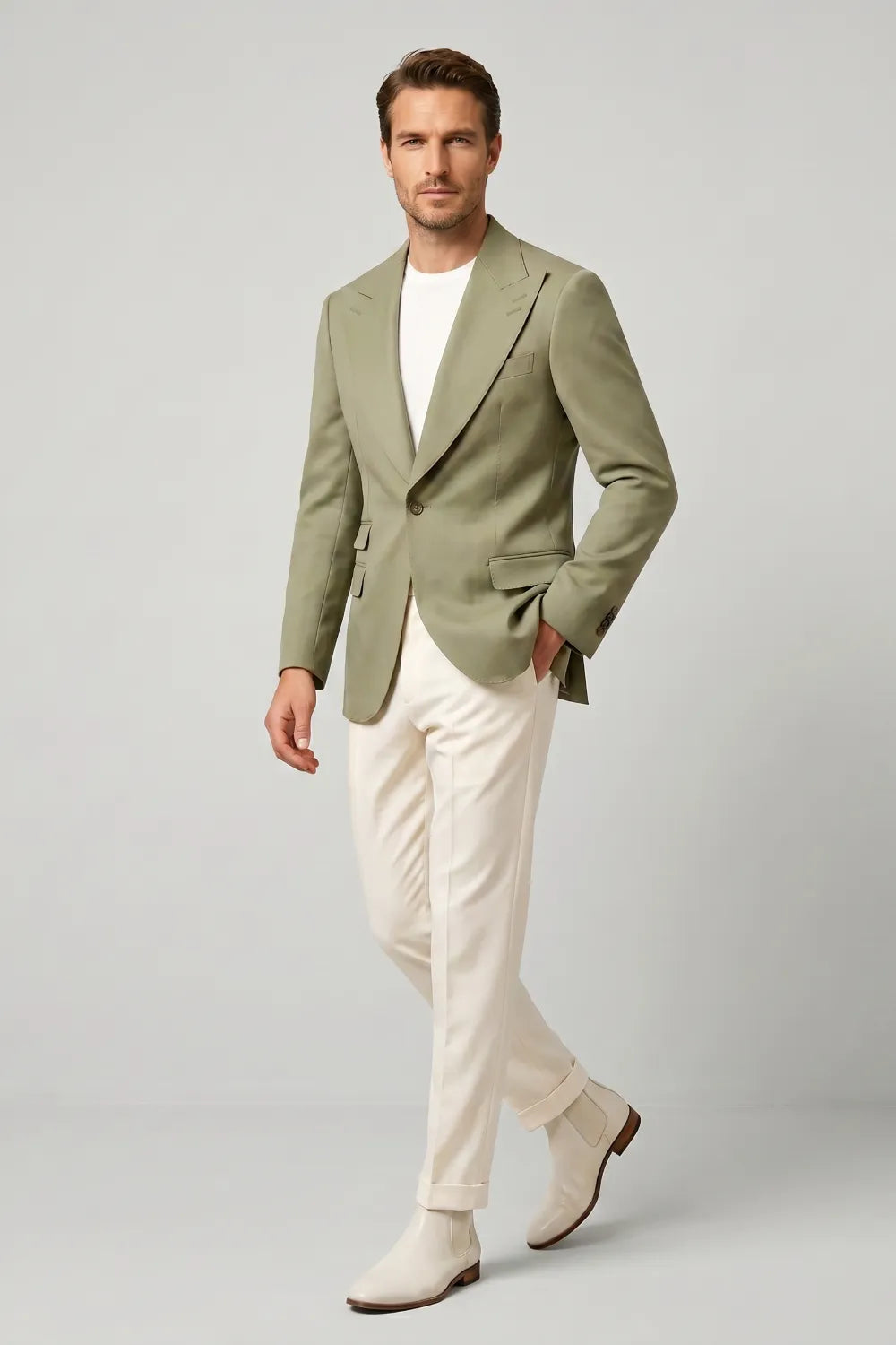 Men's Sage Green Wide Peak Lapel 2-Piece Suit