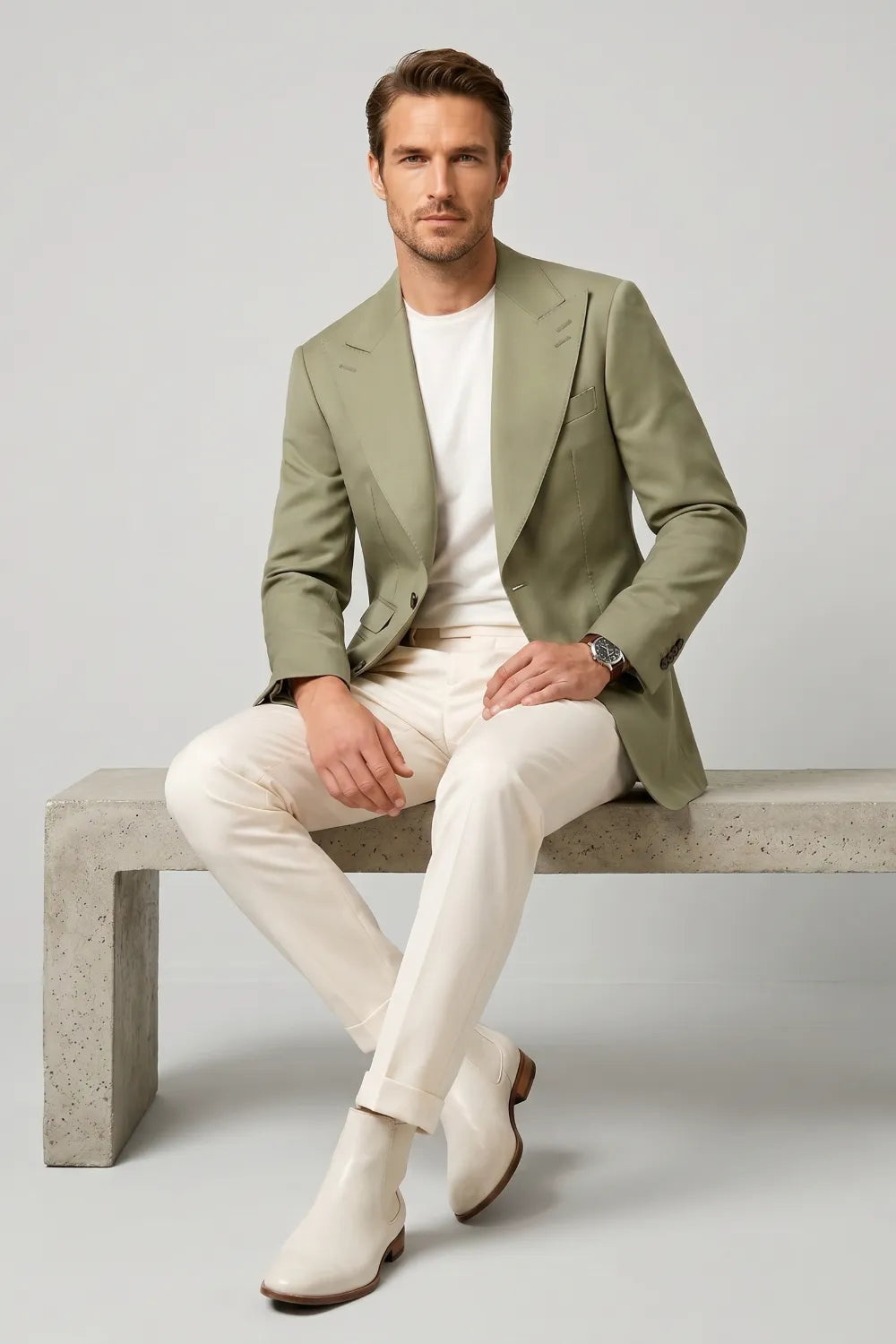 Men's Sage Green Wide Peak Lapel 2-Piece Suit