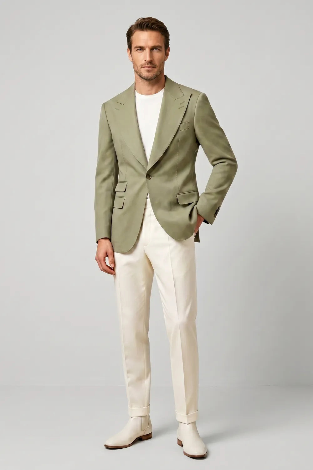 Men's Sage Green Wide Peak Lapel 2-Piece Suit