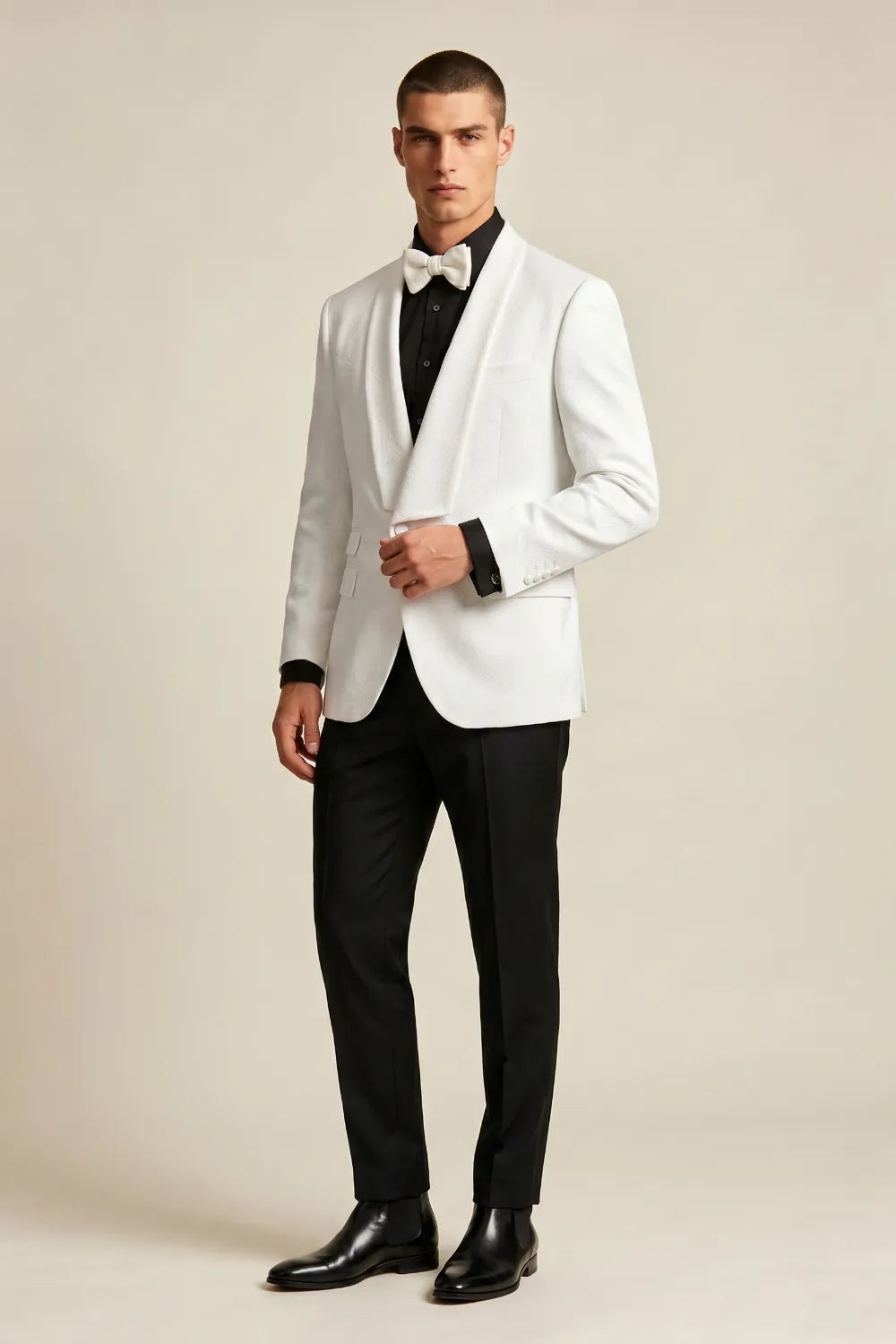 Men's White Jacquard Shawl Lapel 2-Piece Tuxedo Suit