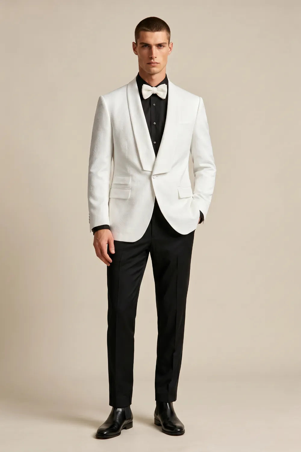 Men's White Jacquard Shawl Lapel 2-Piece Tuxedo Suit