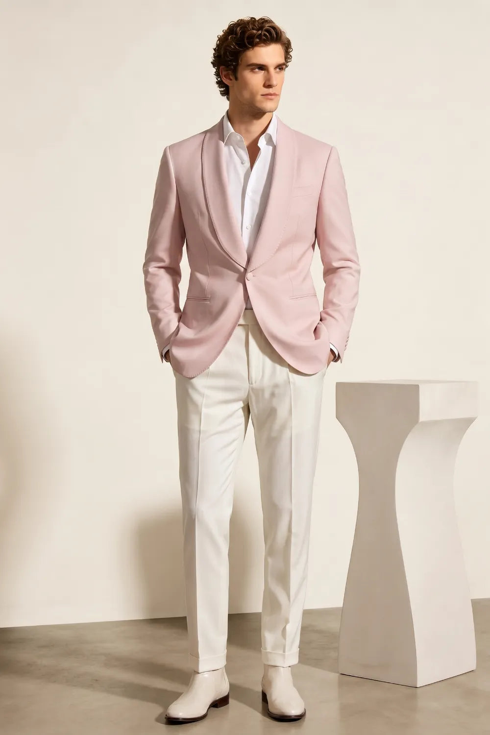 Men's Blush Pink Shawl Lapel 2-Piece Suit