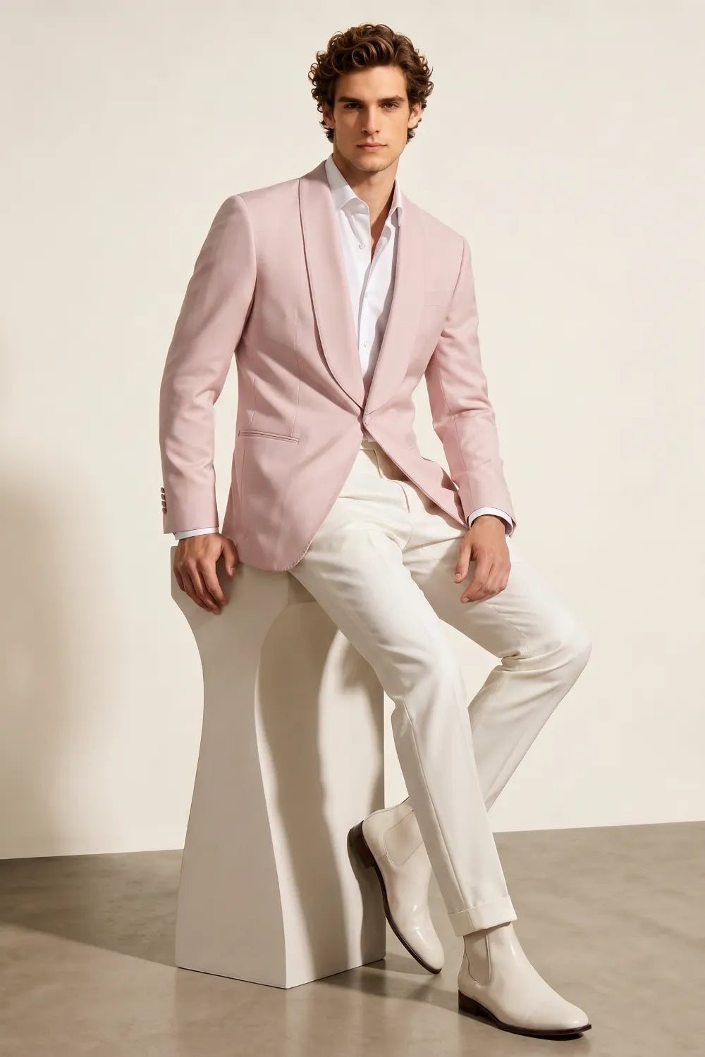 Men's Blush Pink Shawl Lapel 2-Piece Suit