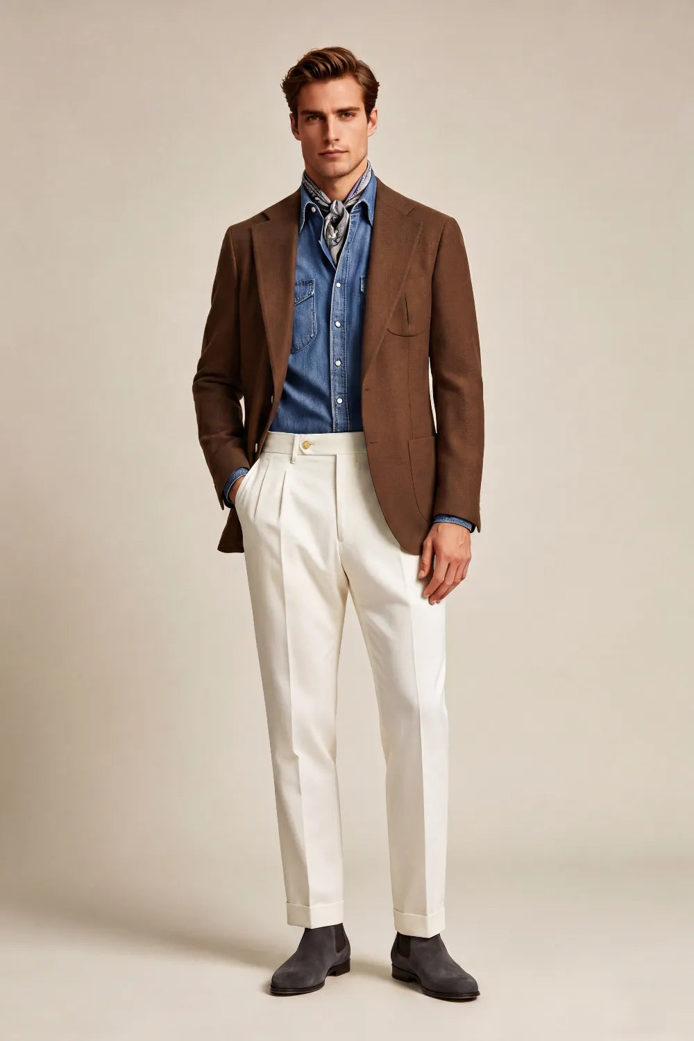 Men's Tobacco Brown Wool Blend 2 Piece Suit