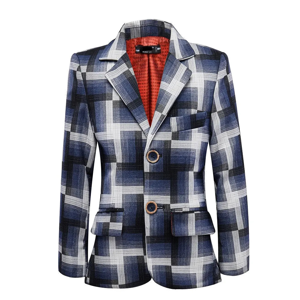 Plaid patterned boys blazer in black and grey – modern formal jacket for special events