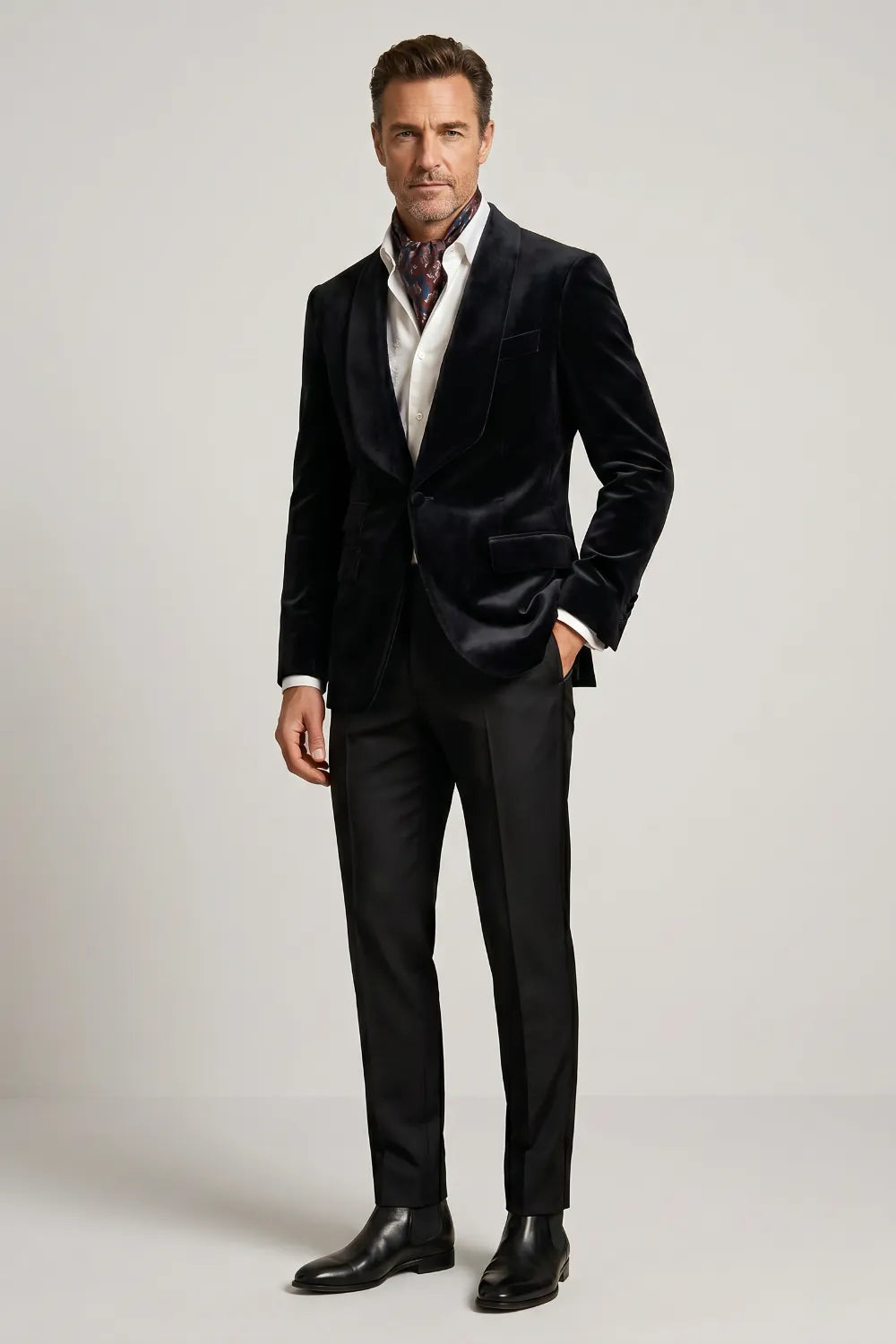 Men's Black Velvet Single Breasted 2-Piece Tuxedo Suit