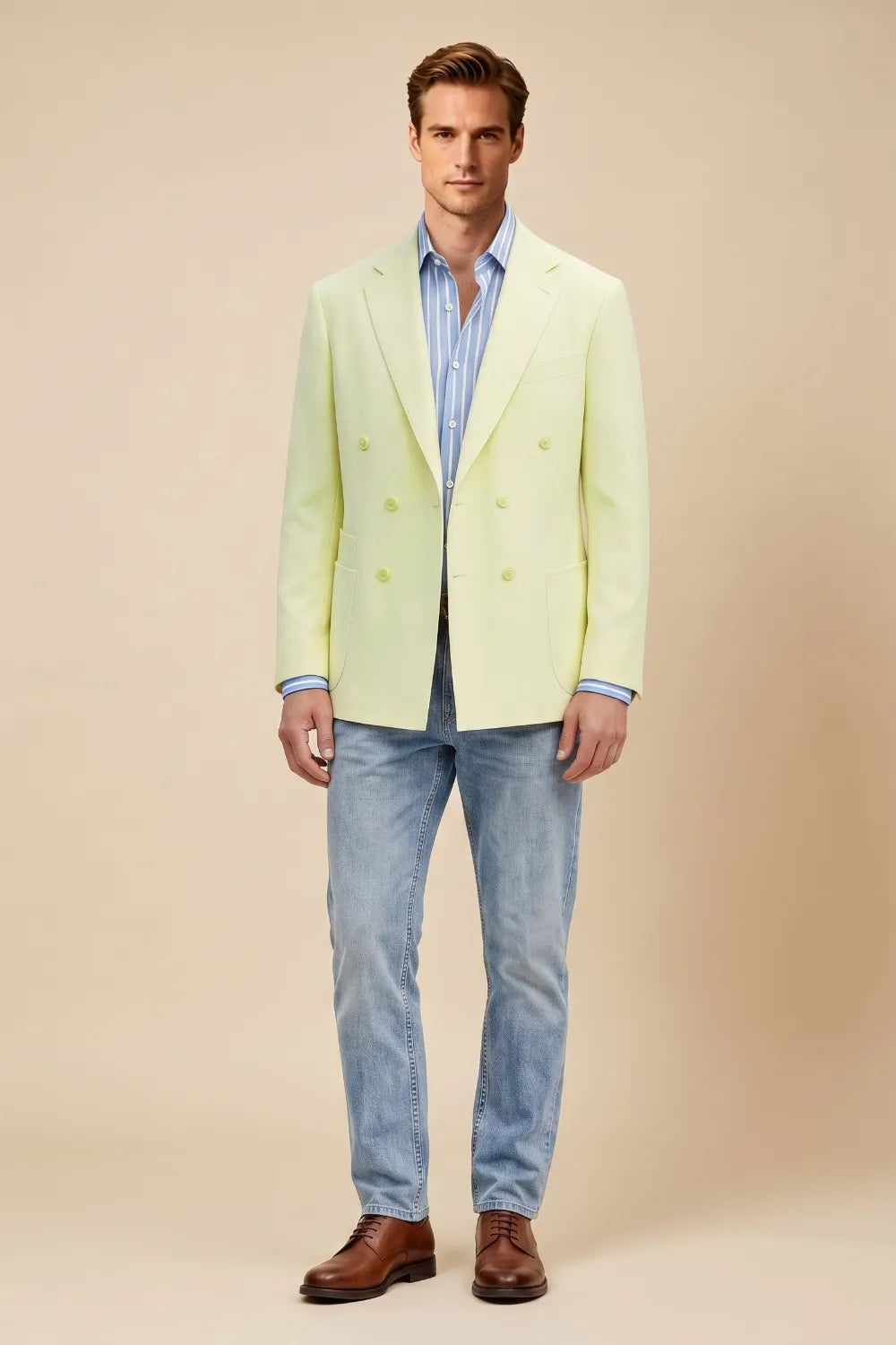 Men's Light Yellow Double Breasted Blazer