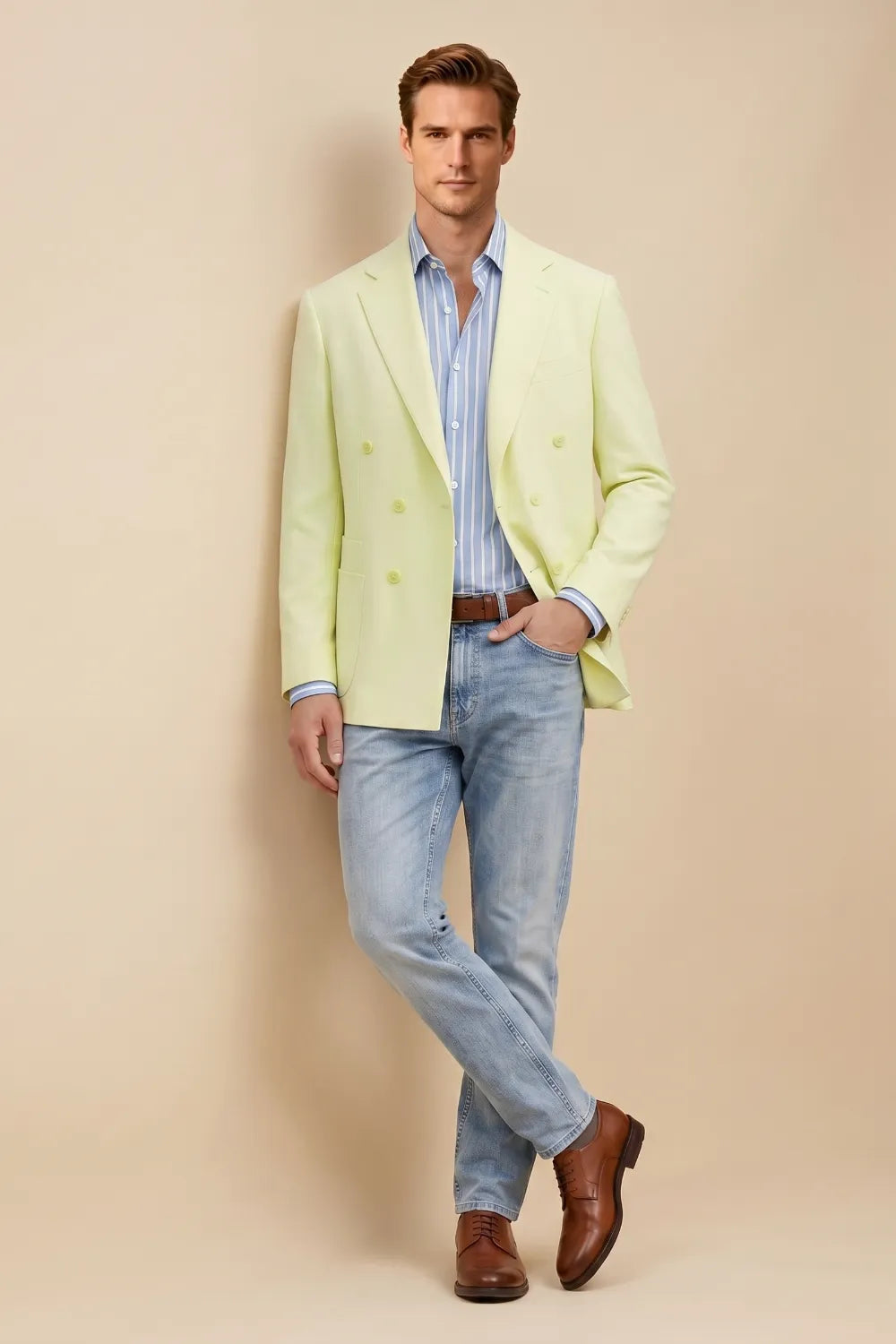 Men's Light Yellow Double Breasted Blazer