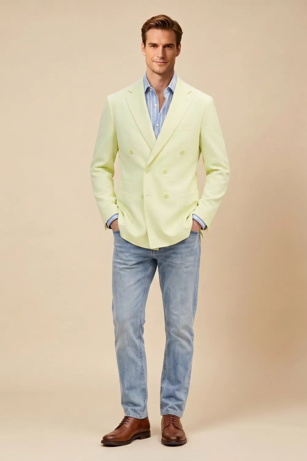 Men's Light Yellow Double Breasted Blazer