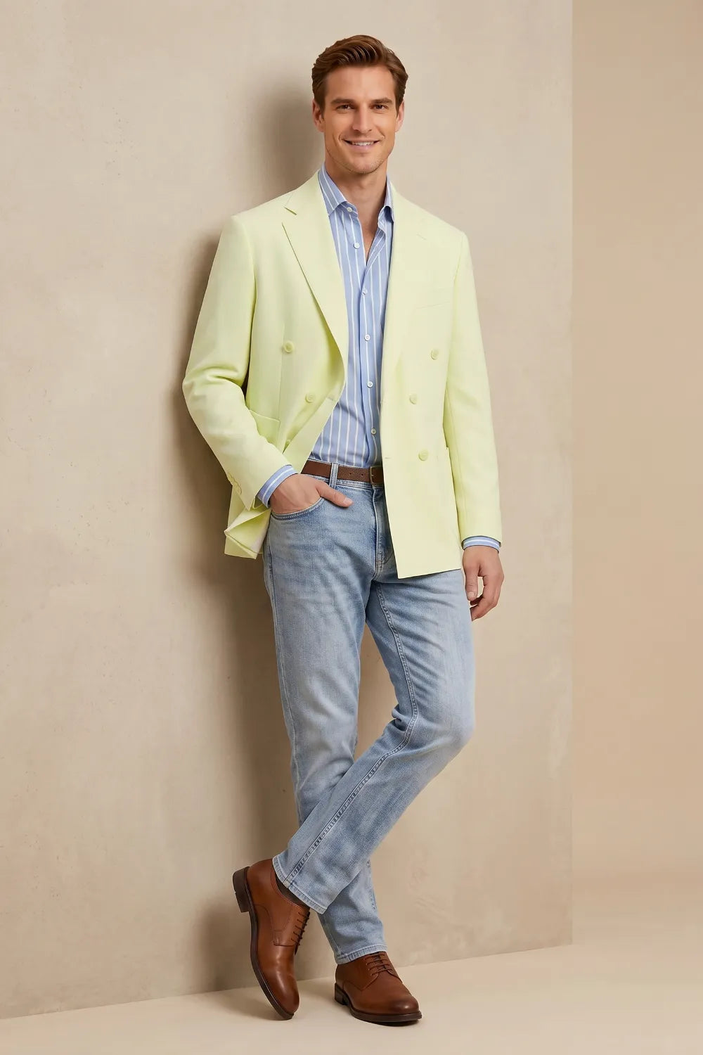 Men's Light Yellow Double Breasted Blazer