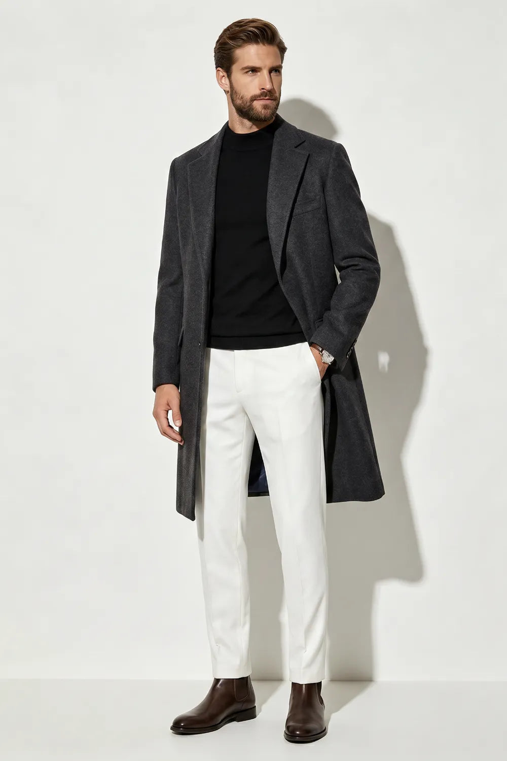 Men's Single-Breasted Longline Overcoat