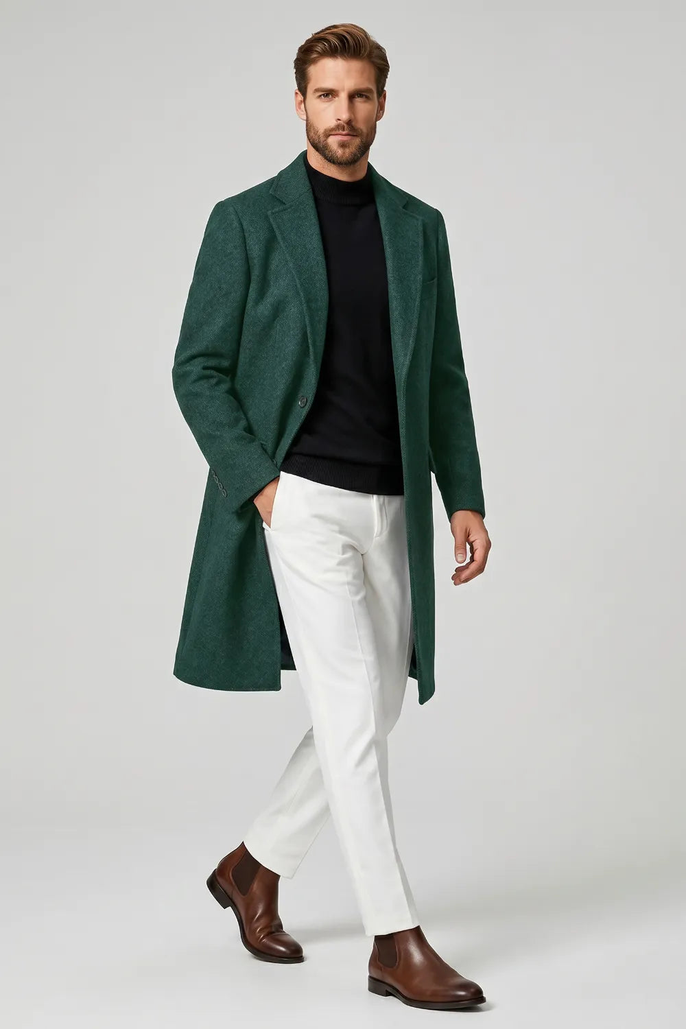 Men's Single-Breasted Longline Overcoat
