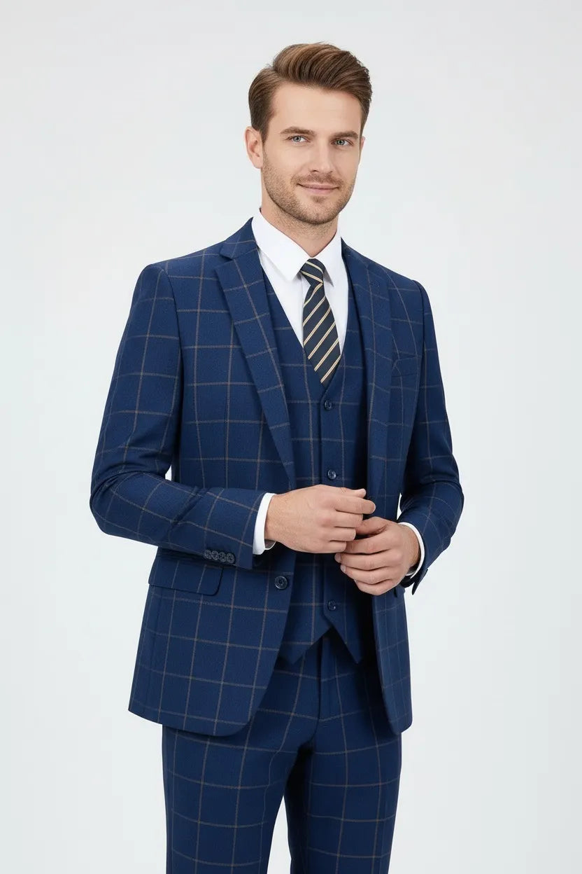 Men's Windowpane Check 3 Piece Suit