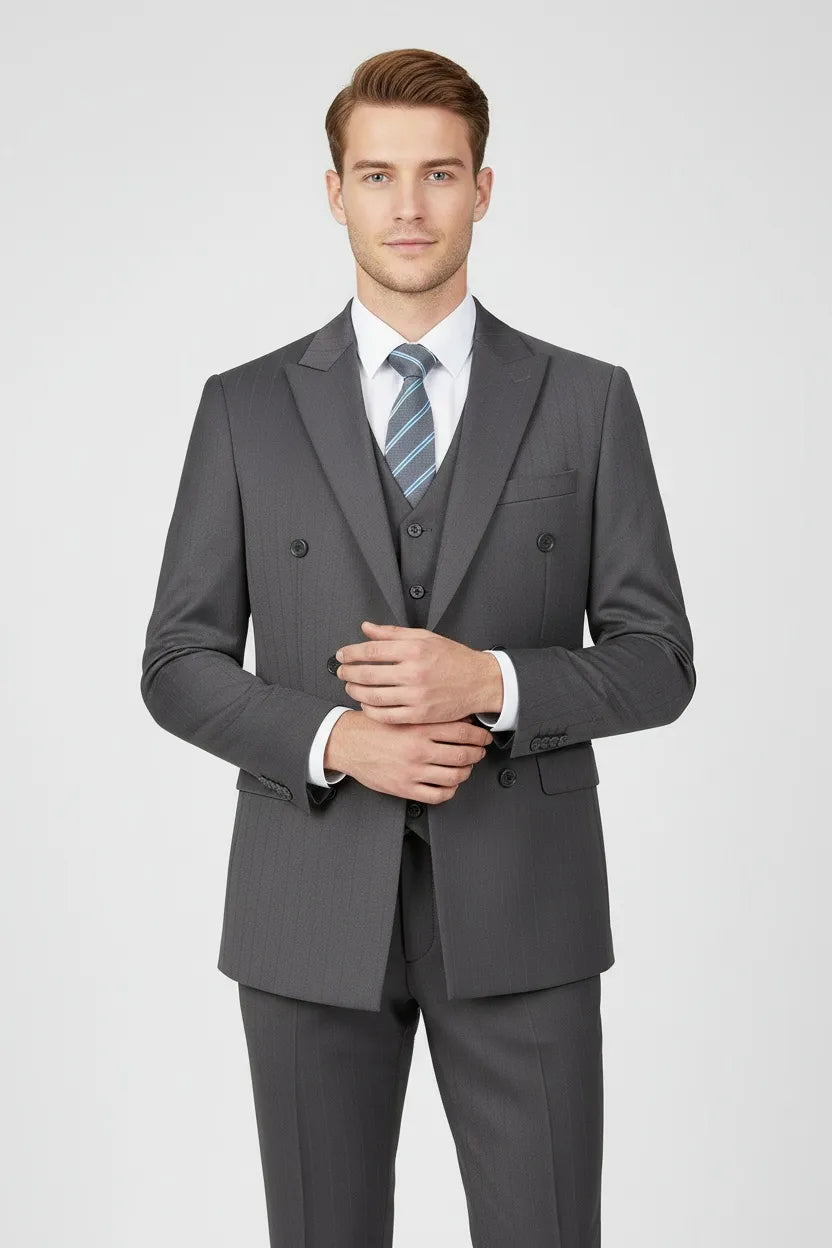 Men's Peak Lapel Stripe 3 Piece Suit