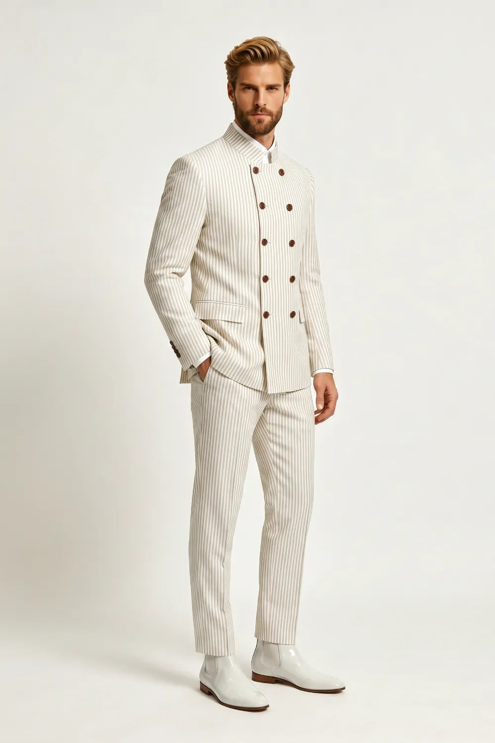 Men's Seersucker Double Breasted 2 Piece Suit