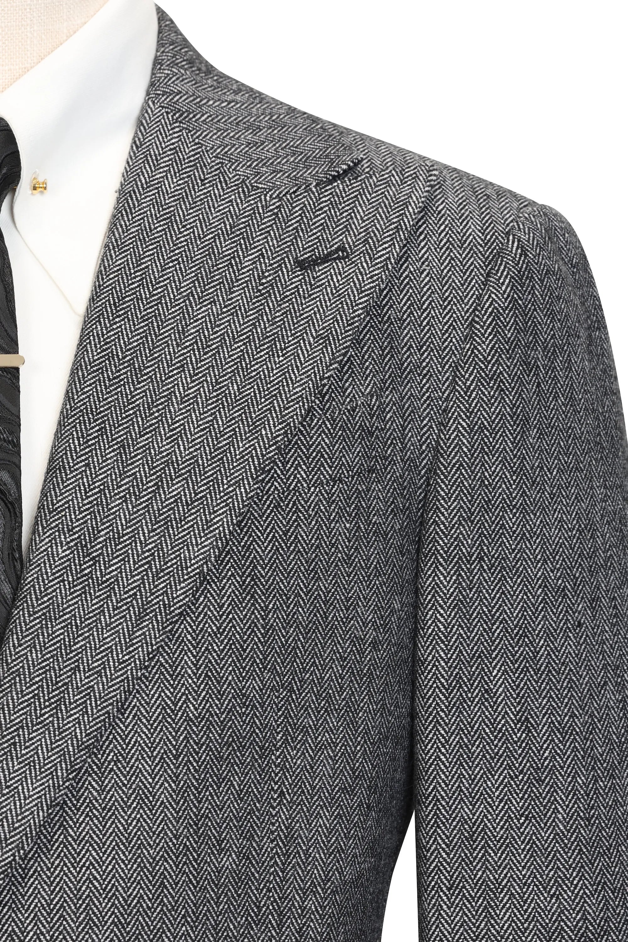 Men's Dark Grey Herringbone 3 Piece Suit