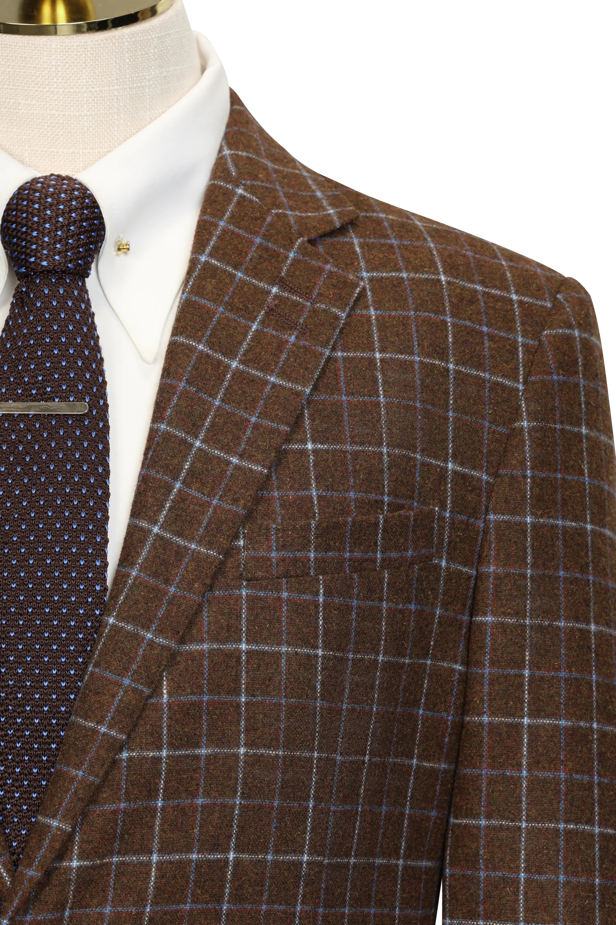 Men's Brown Plaid Herringbone 2 Piece Suit
