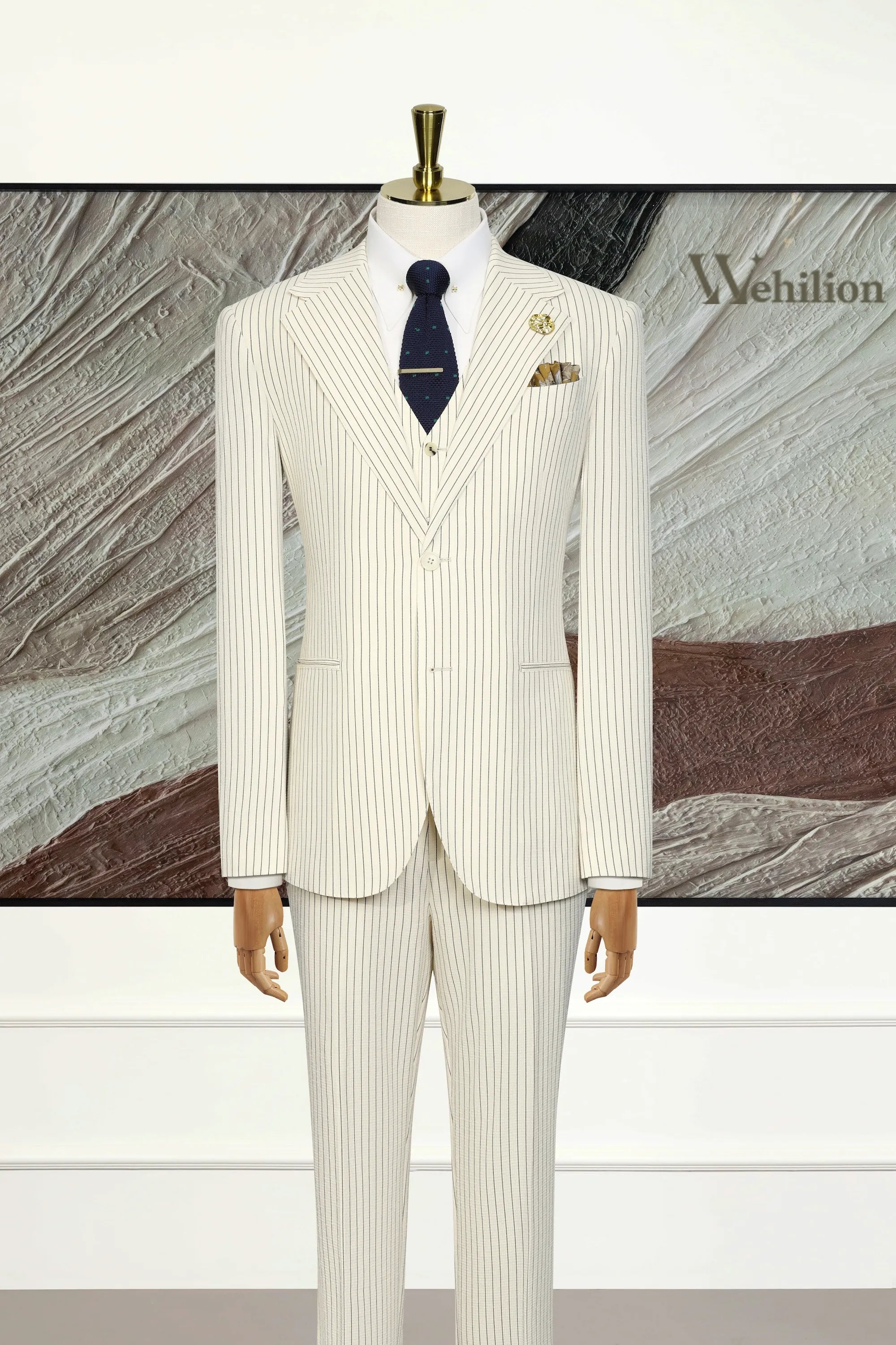 Men's White Stripe 3 Piece Suits