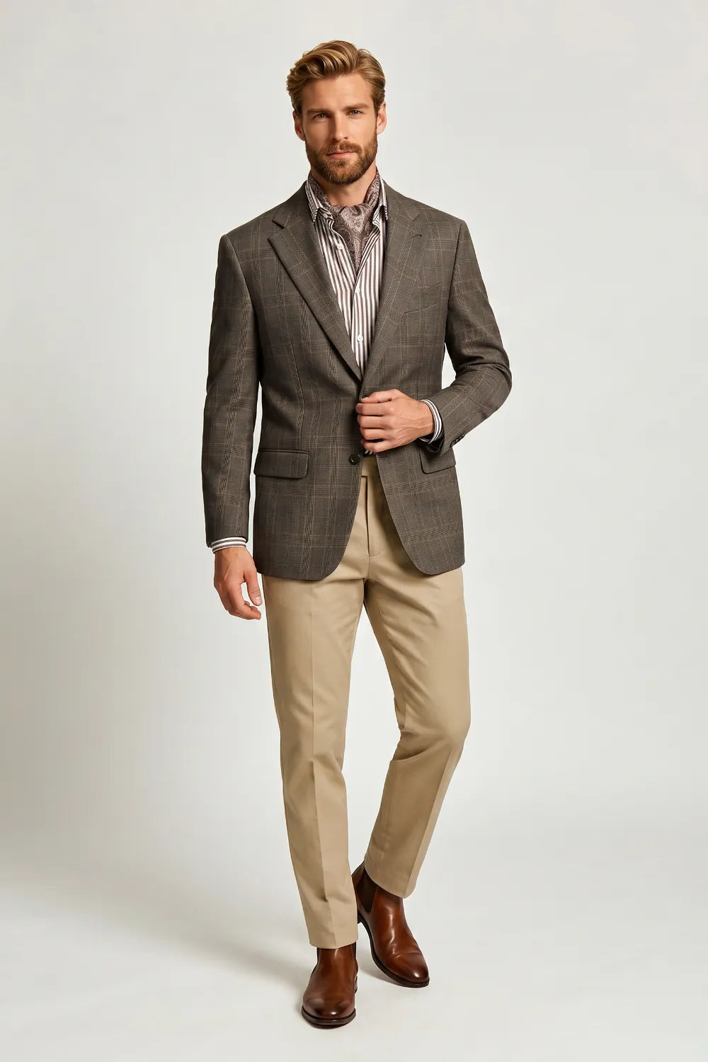 Men’s Brown Plaid 2 Piece Suit