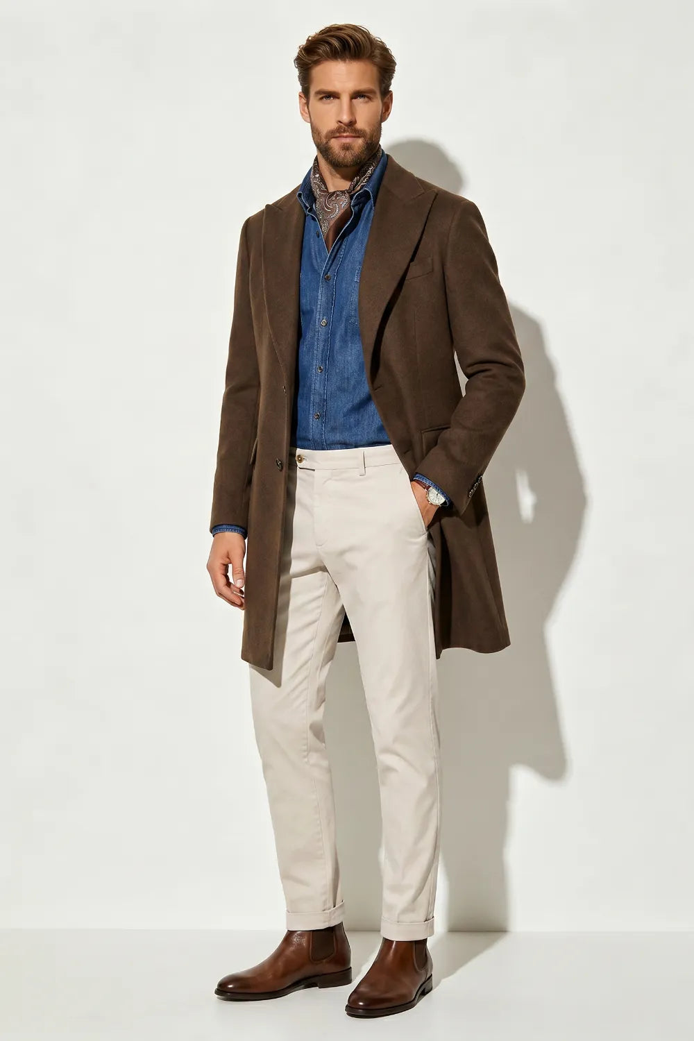 Men's Elegant Peak Lapel Long Formal Coat