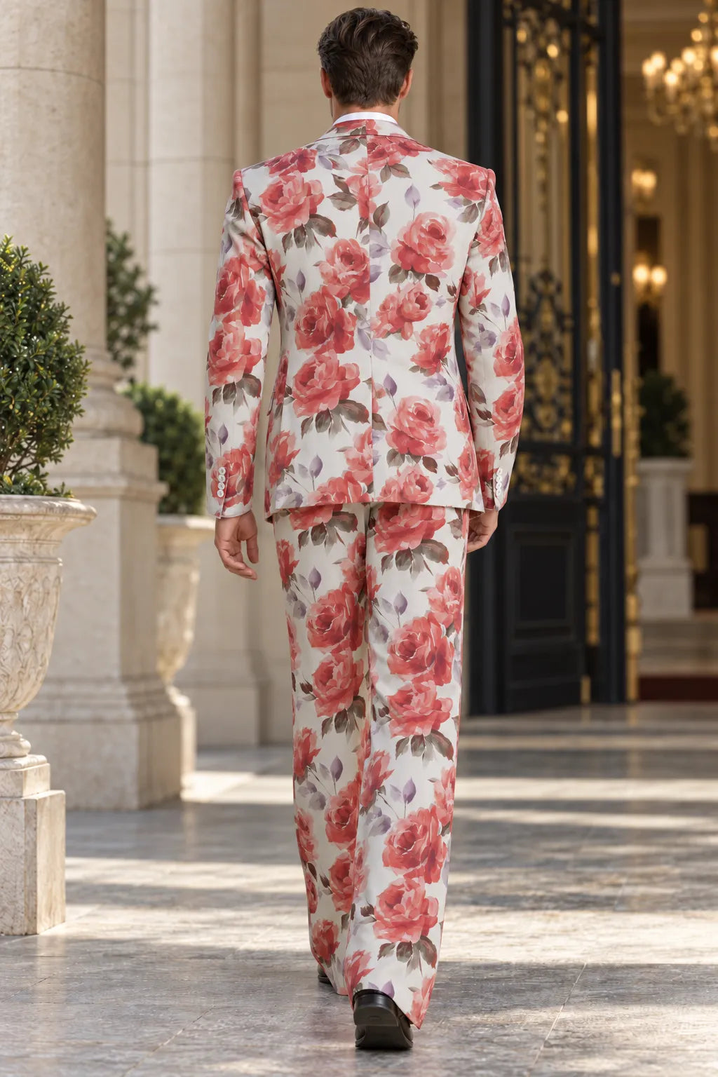 Men's Floral Print Single Breasted 2 Piece Suit