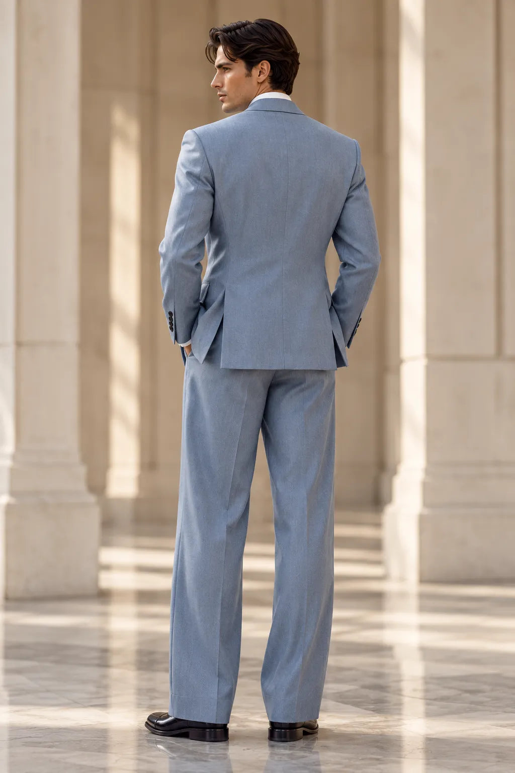 Men's Light Blue Spring Wide Leg 2 Piece Suit