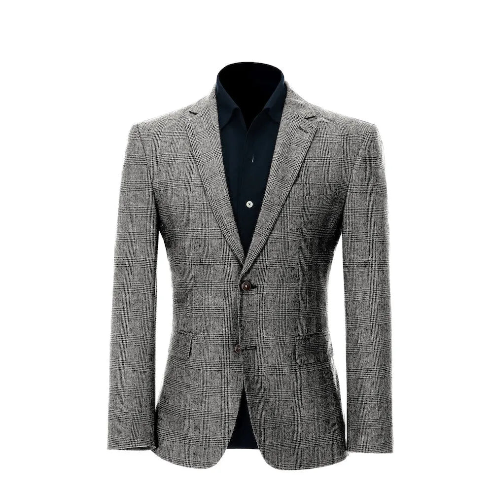 Men's Casual Plaid Wool 2 Piece Suit