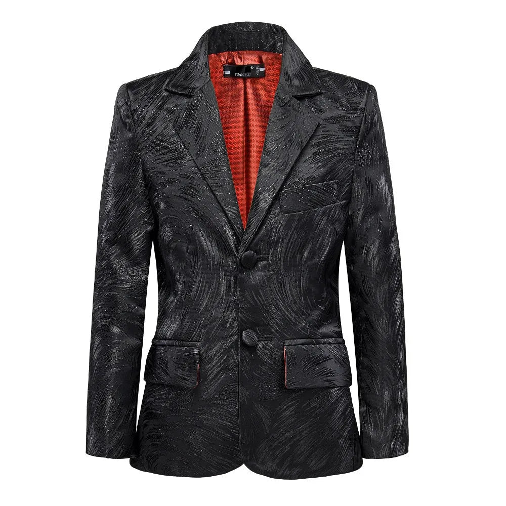 Shiny black blazer with unique textured pattern – elegant boys jacket for formal events