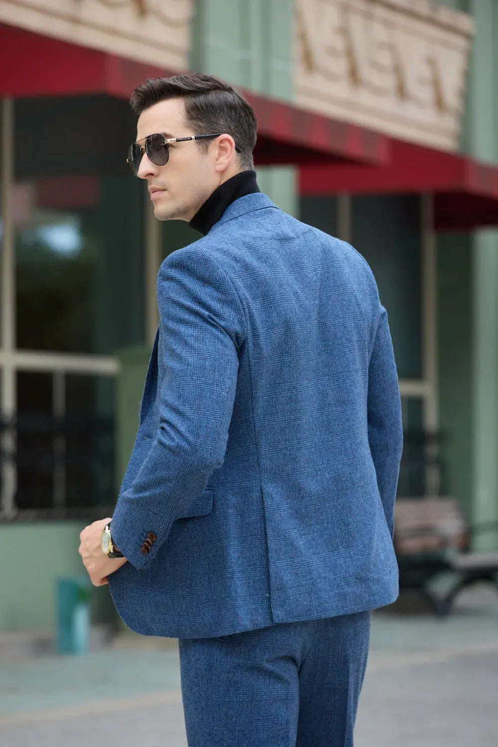 Men's Casual Plaid Wool 2 Piece Suit