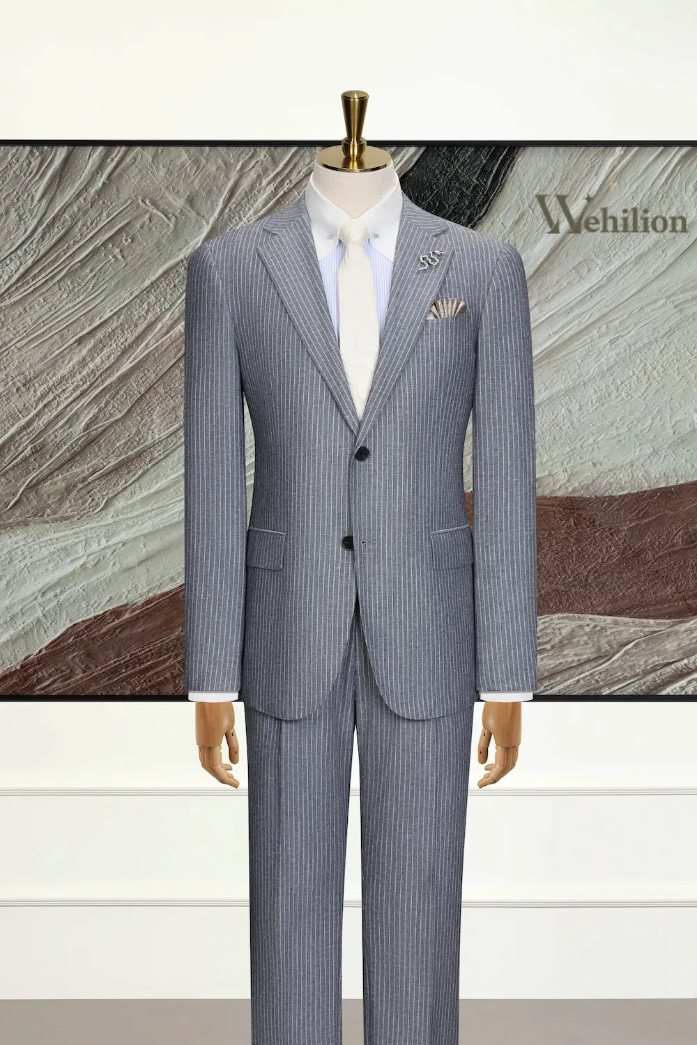 Men's Slim Fit Linen Striped 3 Piece Suits
