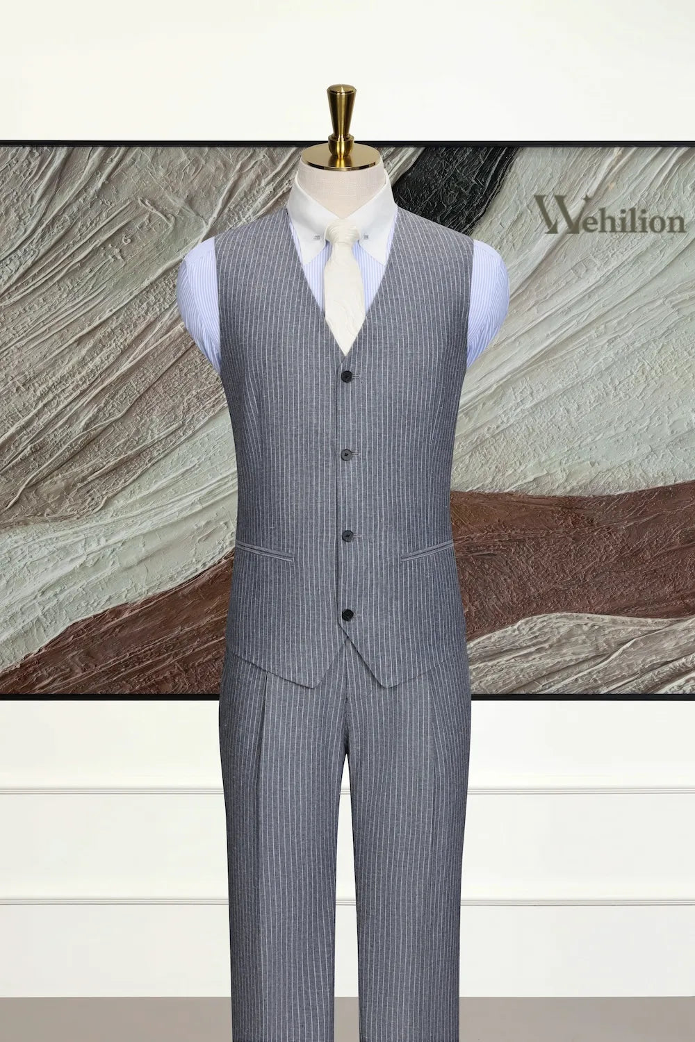Men's Slim Fit Linen Striped 3 Piece Suits