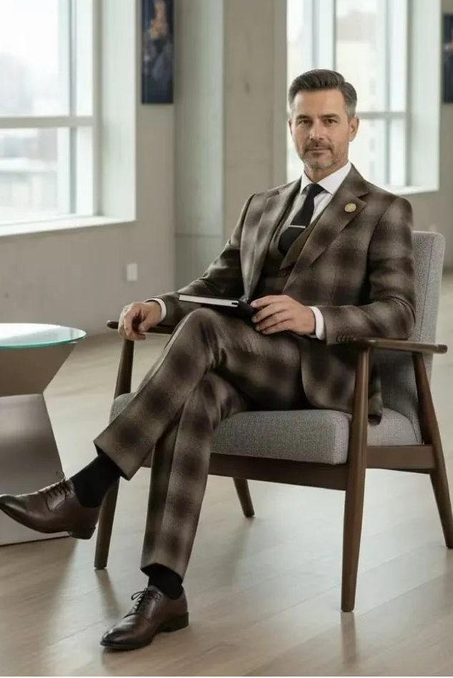 Men's Modern Plaid Herringbone 2 Piece Suits