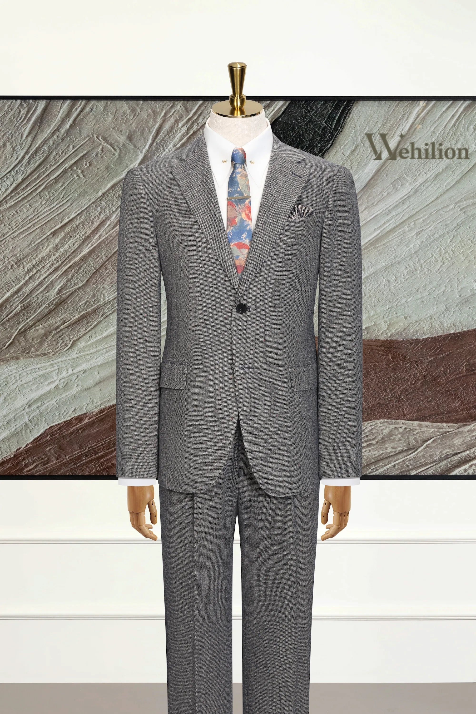 Men's Modern Tweed Herringbone 3 Piece Suit