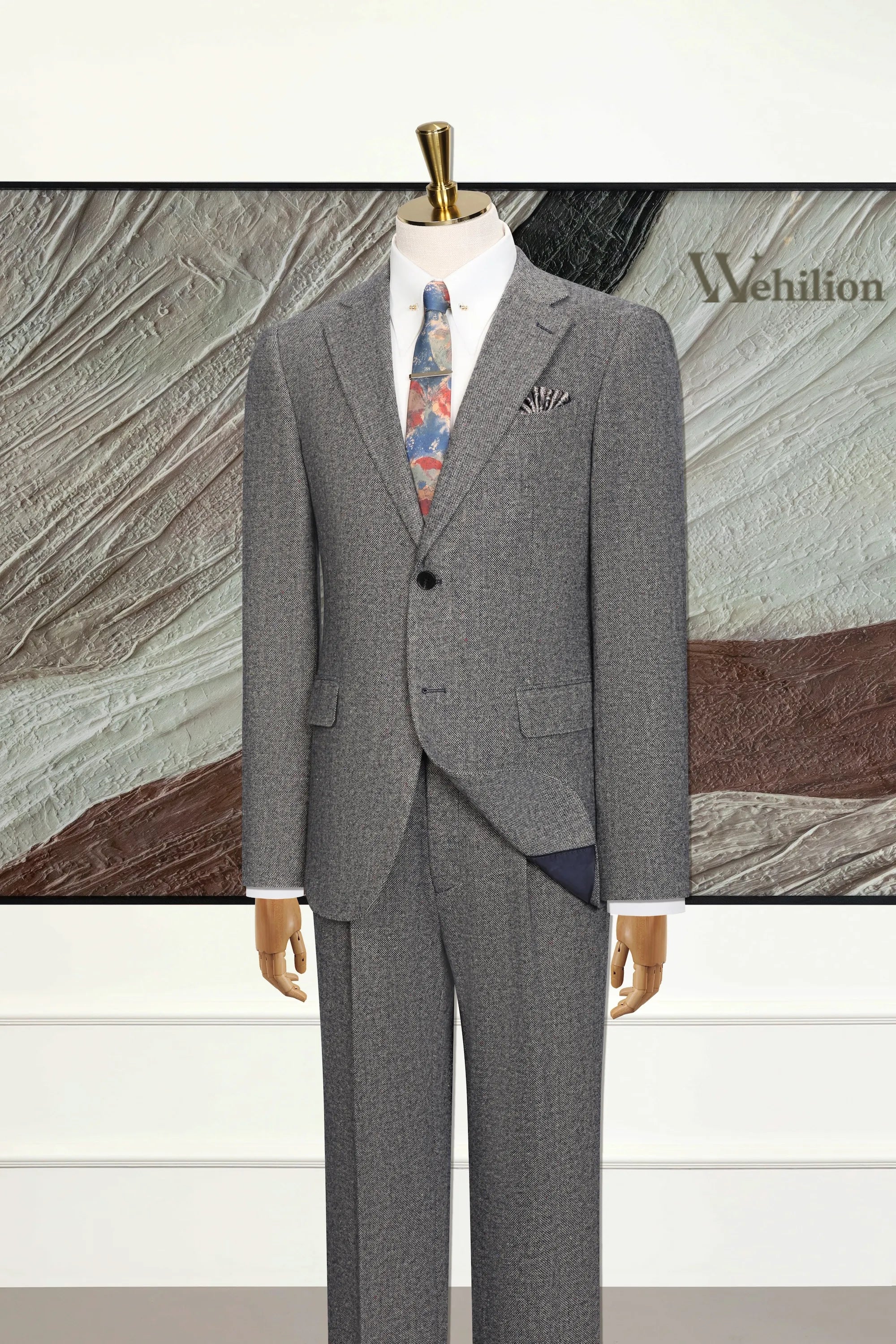 Men's Modern Tweed Herringbone 3 Piece Suit