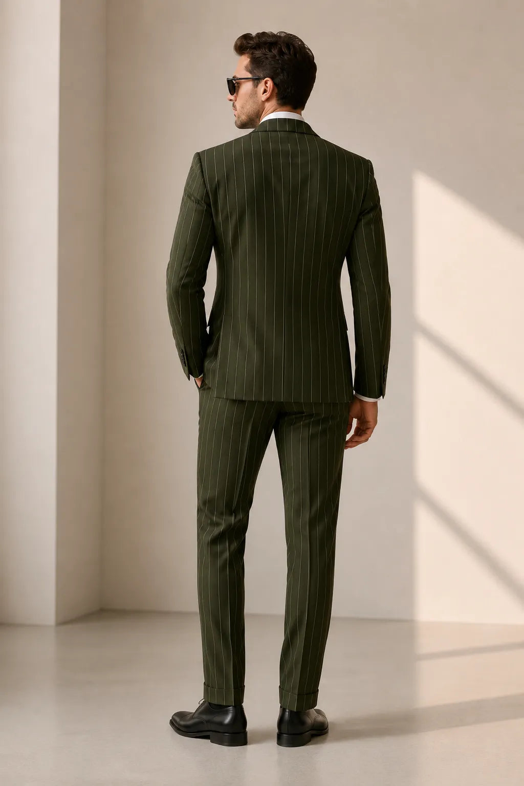 Men's Green Pinstripe Double Breasted 2 Piece Suit
